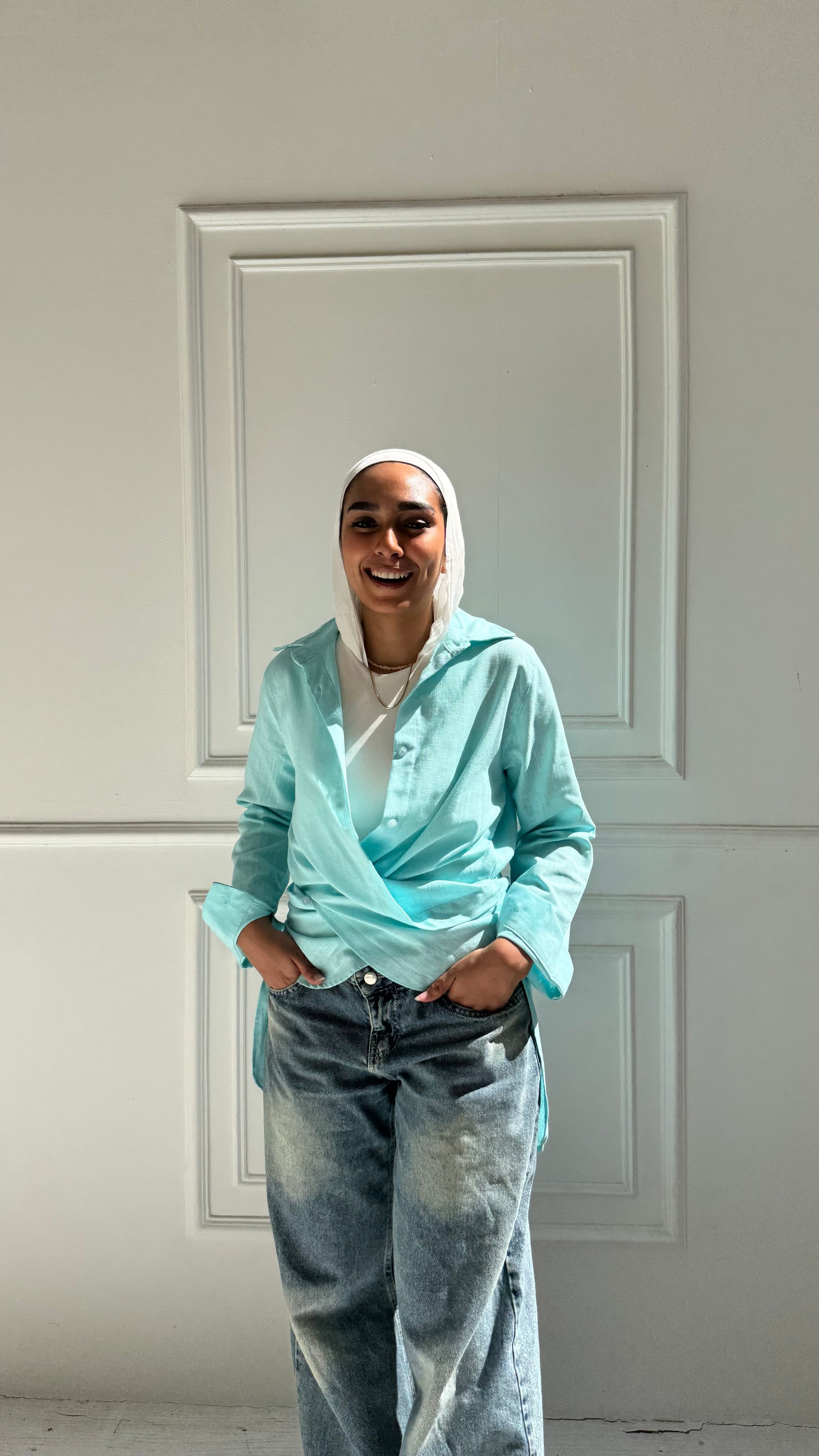 Tie-back Shirt in Turquoise