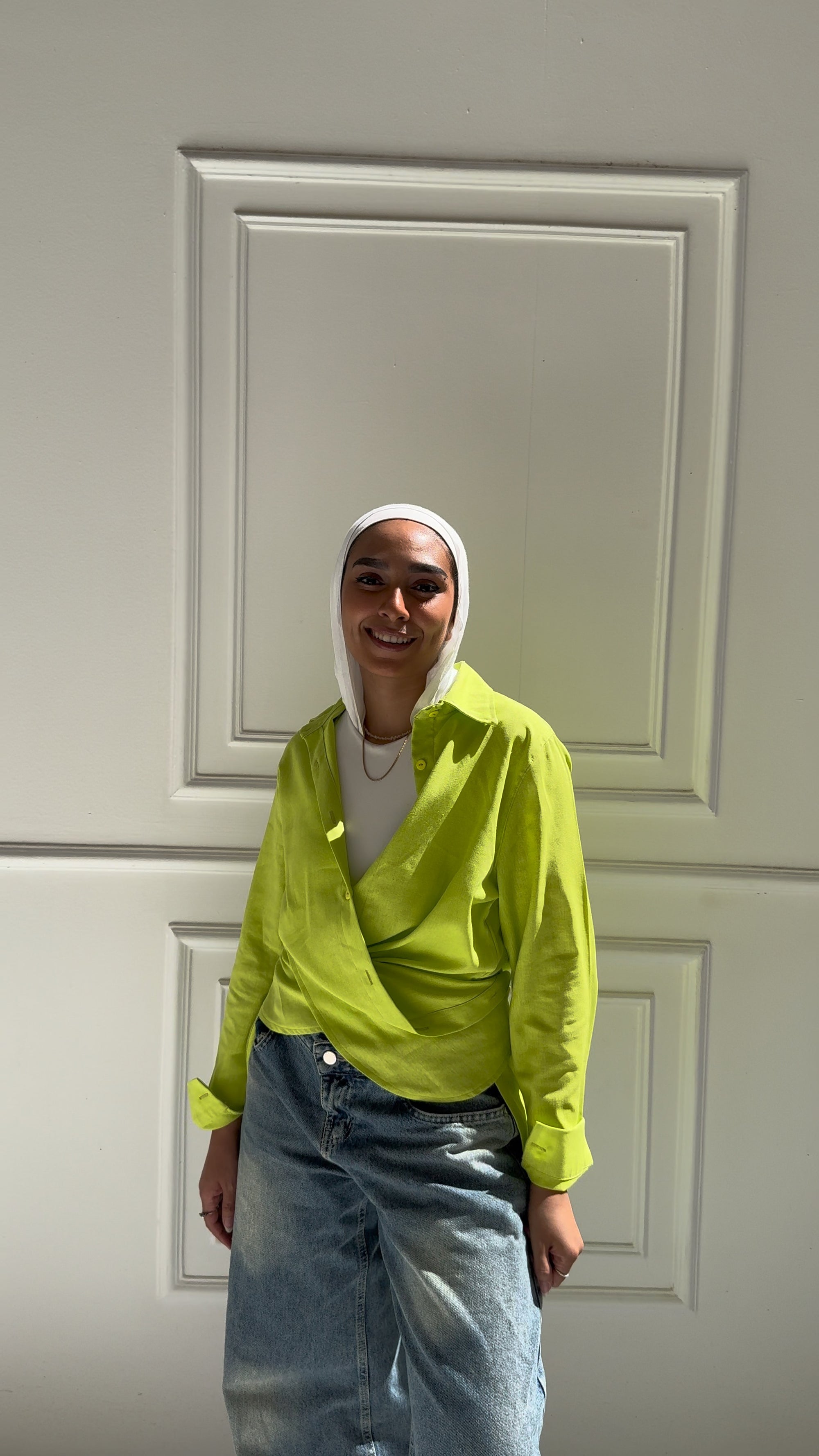 Tie-back Shirt in Apple Green