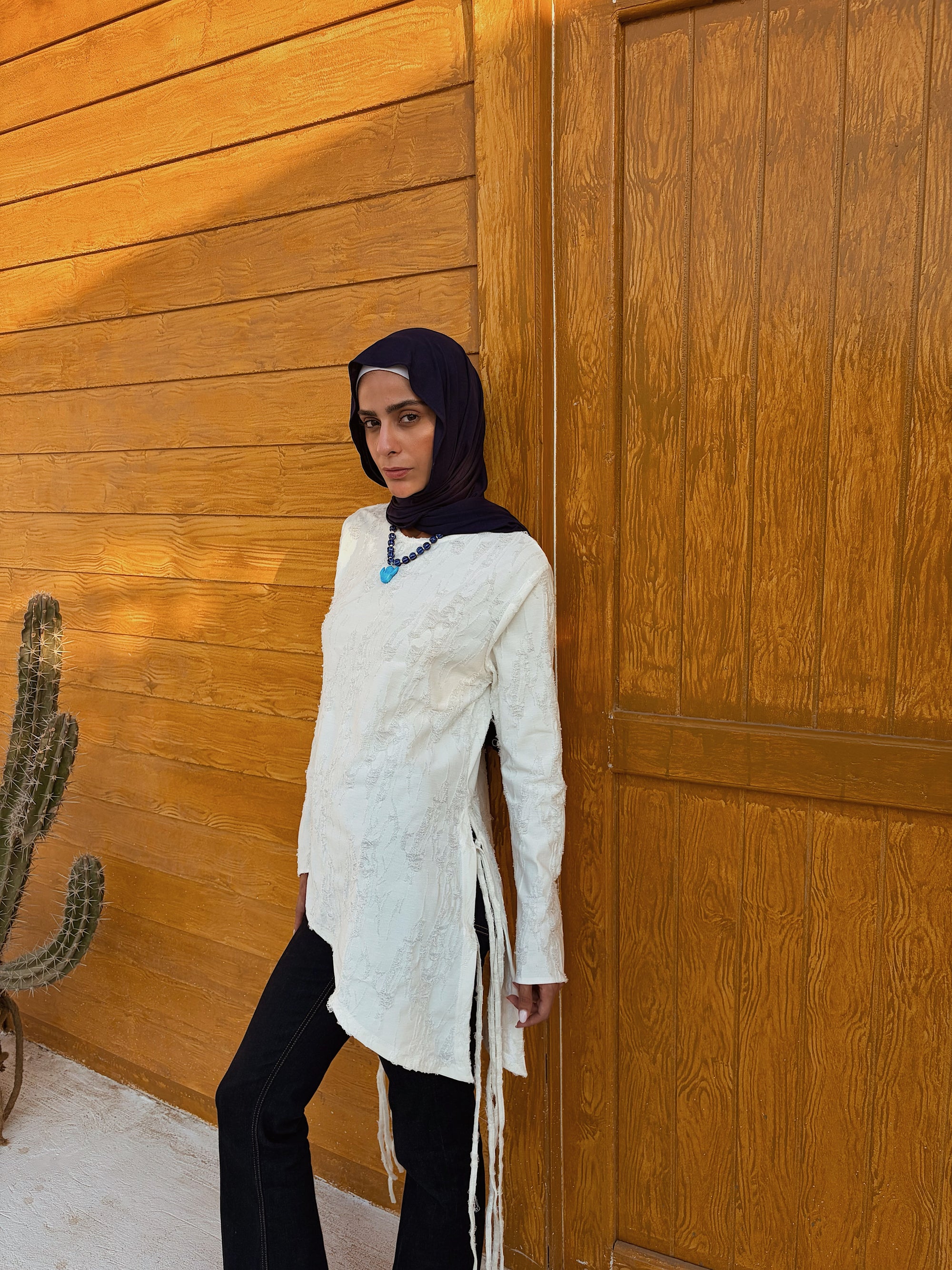 White Shredded Asymmetric Top