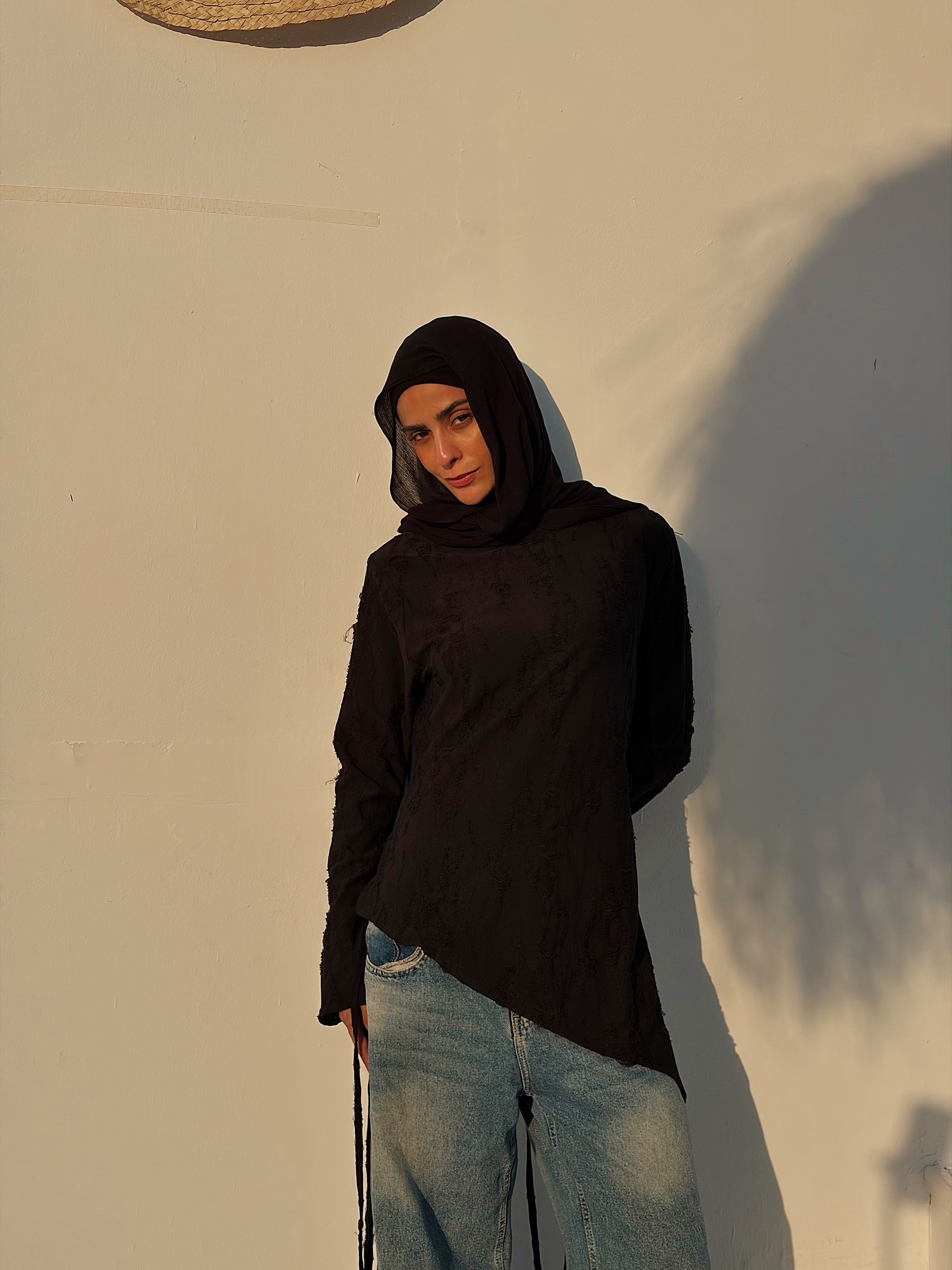 Black Shredded Asymmetric Top