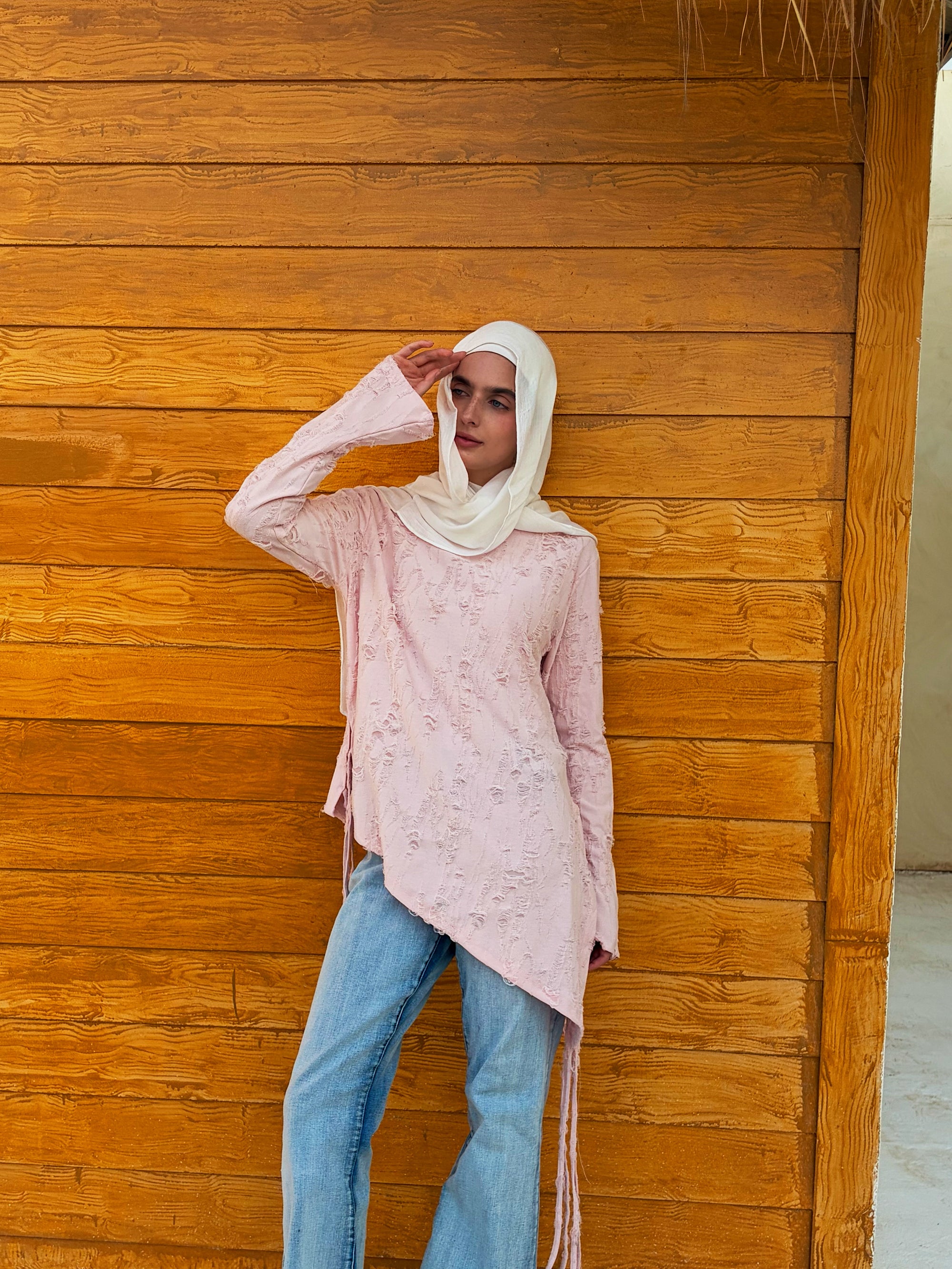 pink Shredded Asymmetric Top