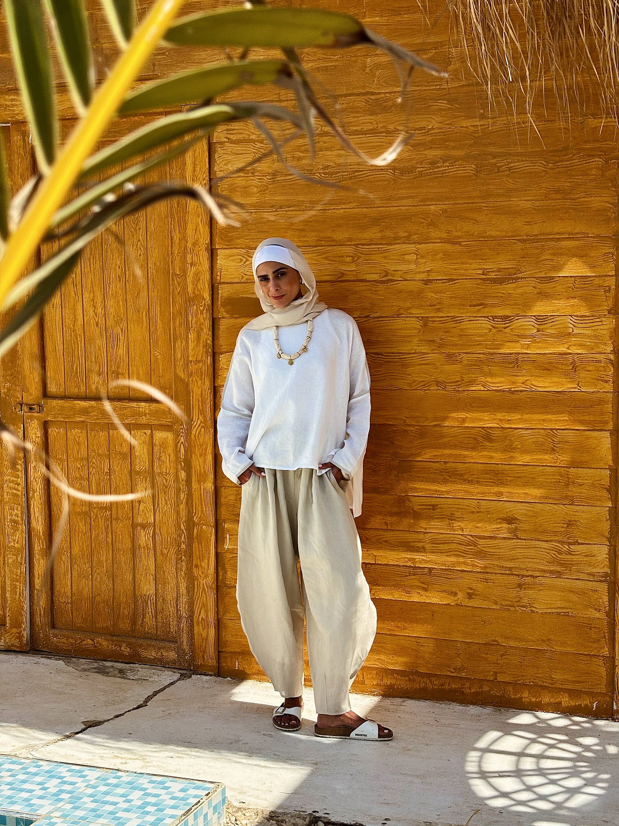 Biege Pure Linen Pants