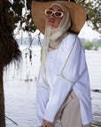 Cotton top with camel  trim