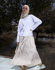Cotton top with camel  trim