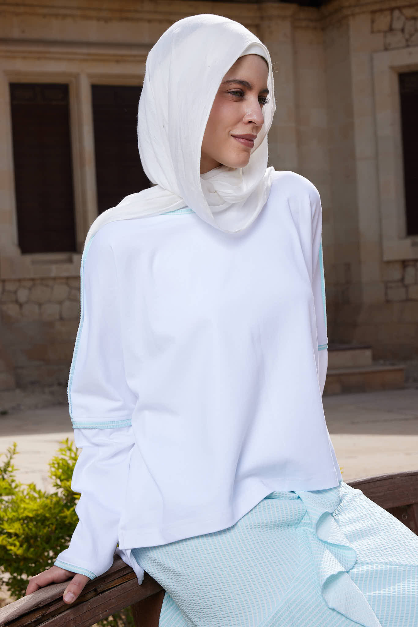 Cotton top with Turquoise  trim
