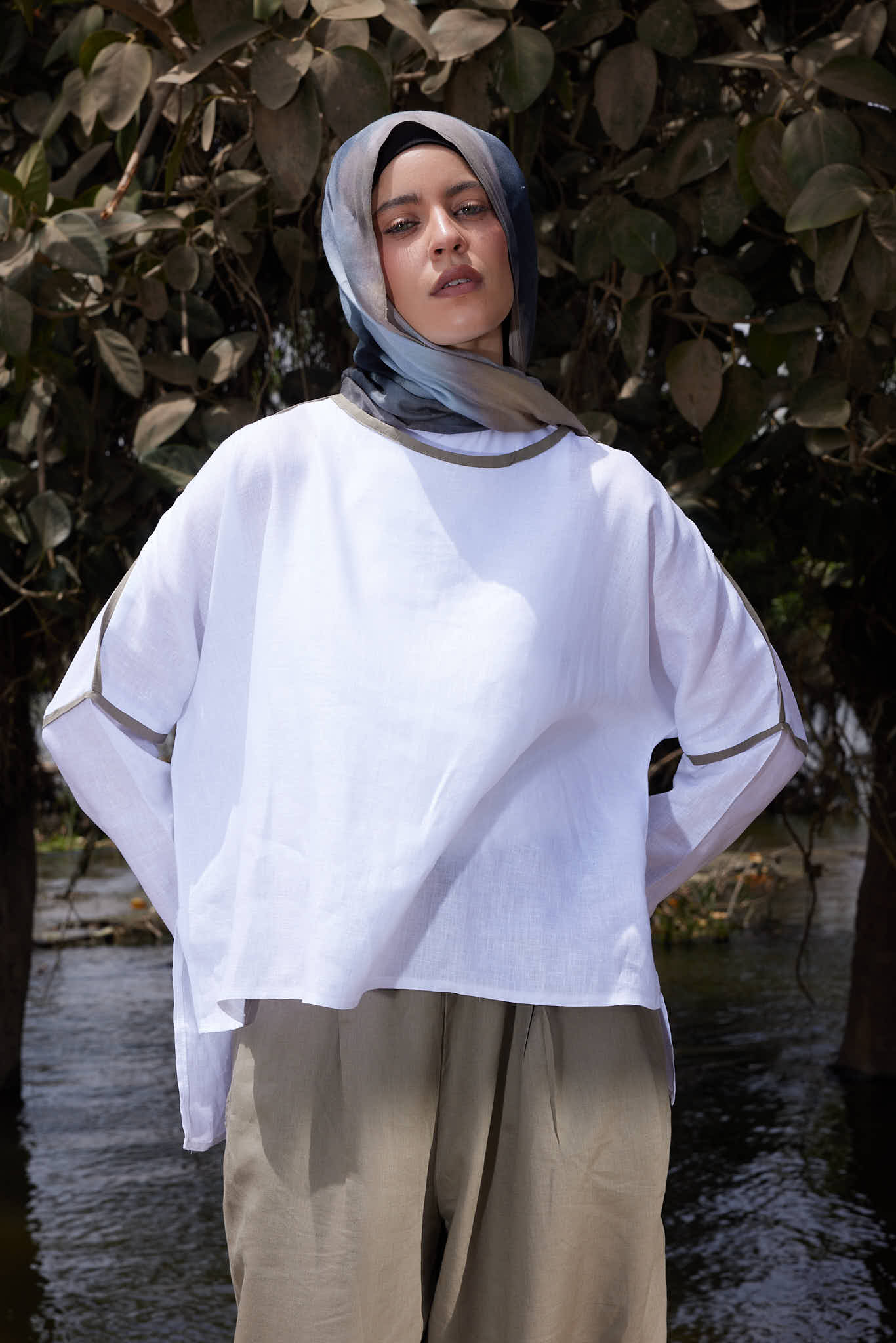 Pure Linen Top with Café trim