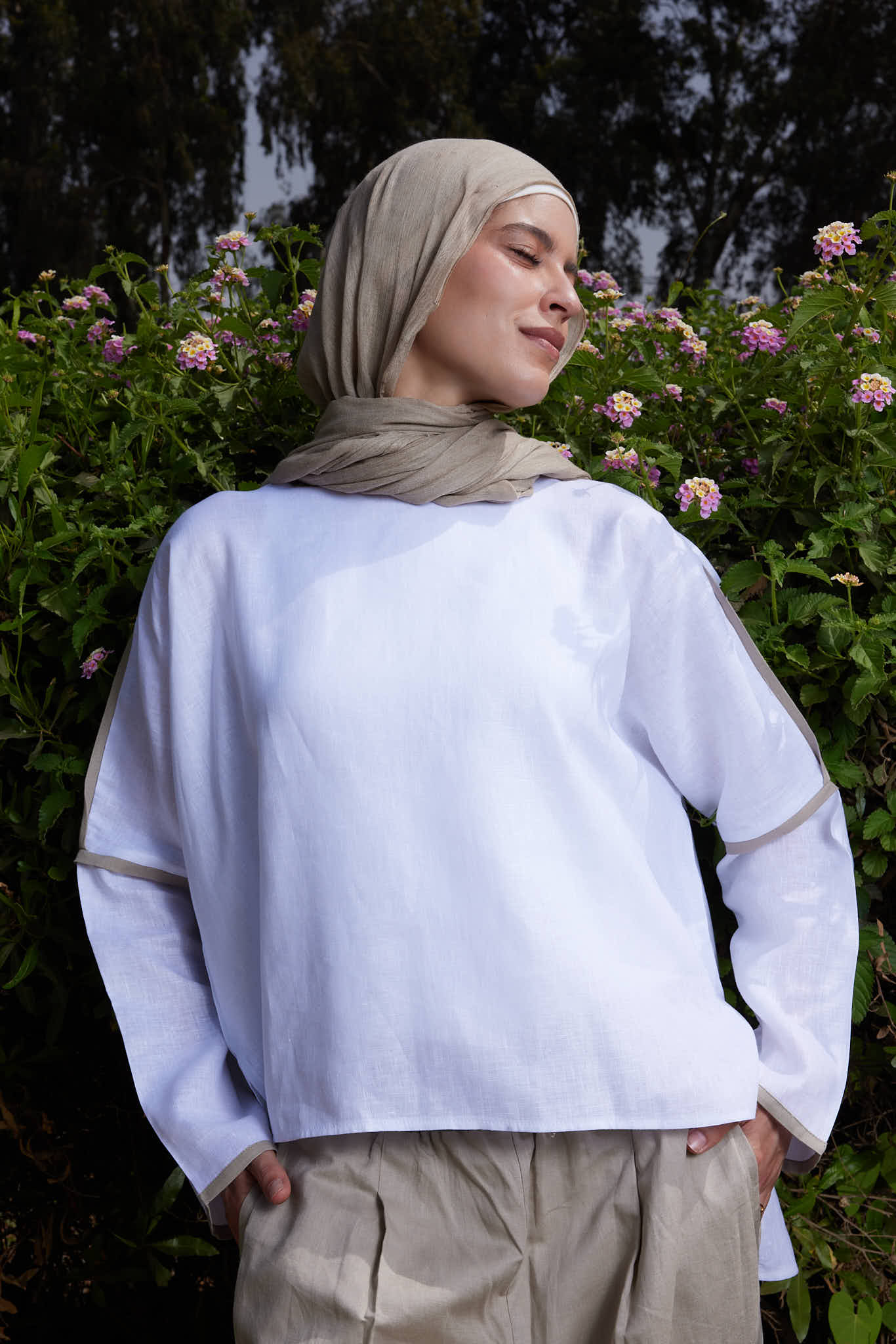 Pure Linen Top with Café trim