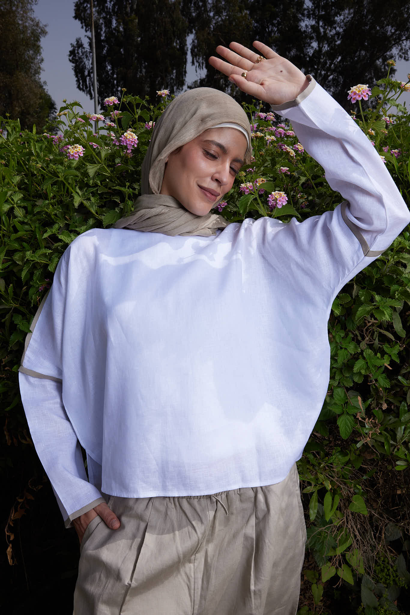 Pure Linen Top with Café trim