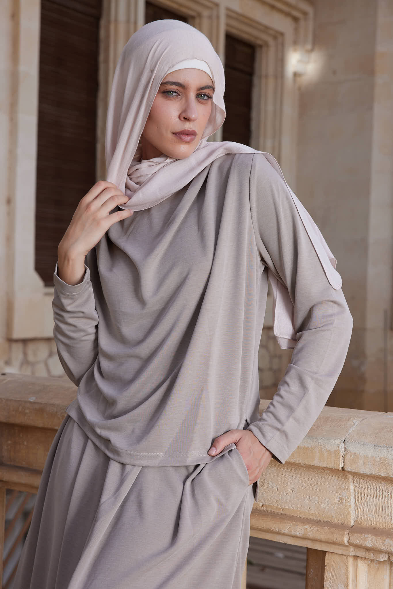Biege Drape Shoulder Top