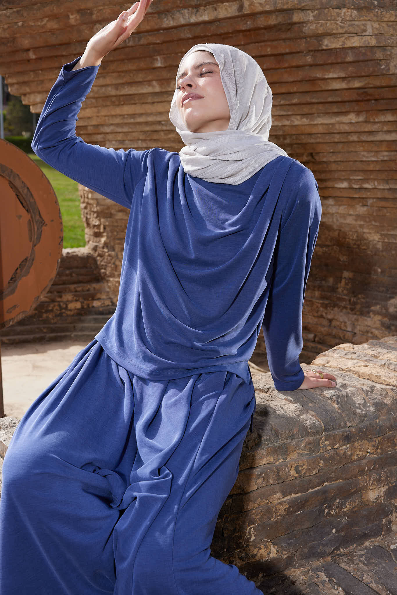 Dark blue Drape Shoulder Top