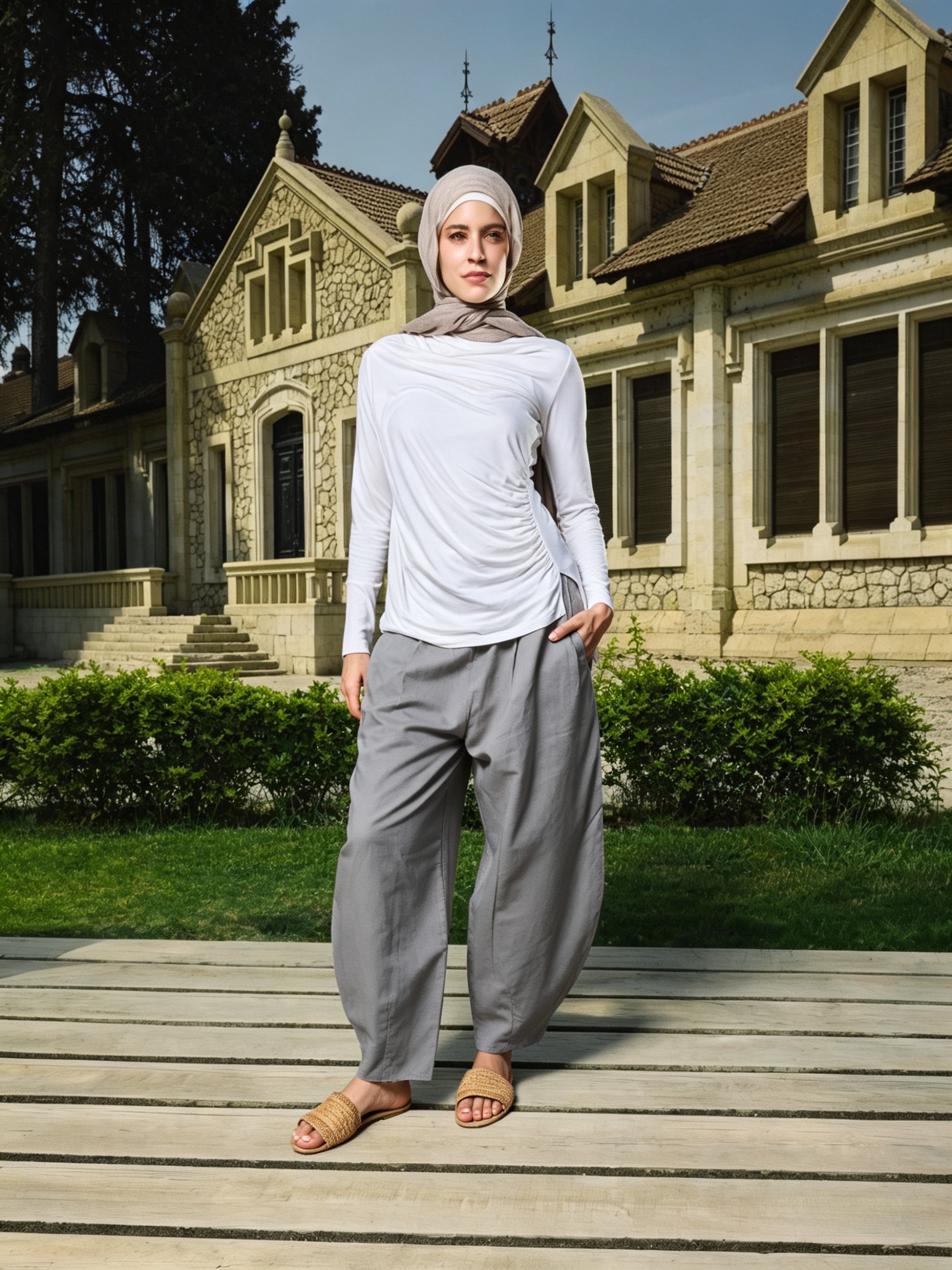Grey Pure Linen Pants