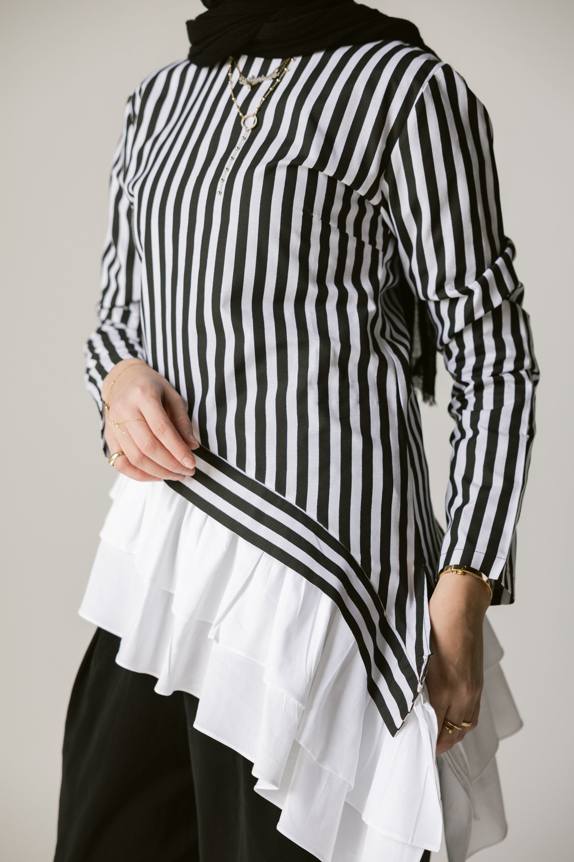 Stripped Top with white ruffles