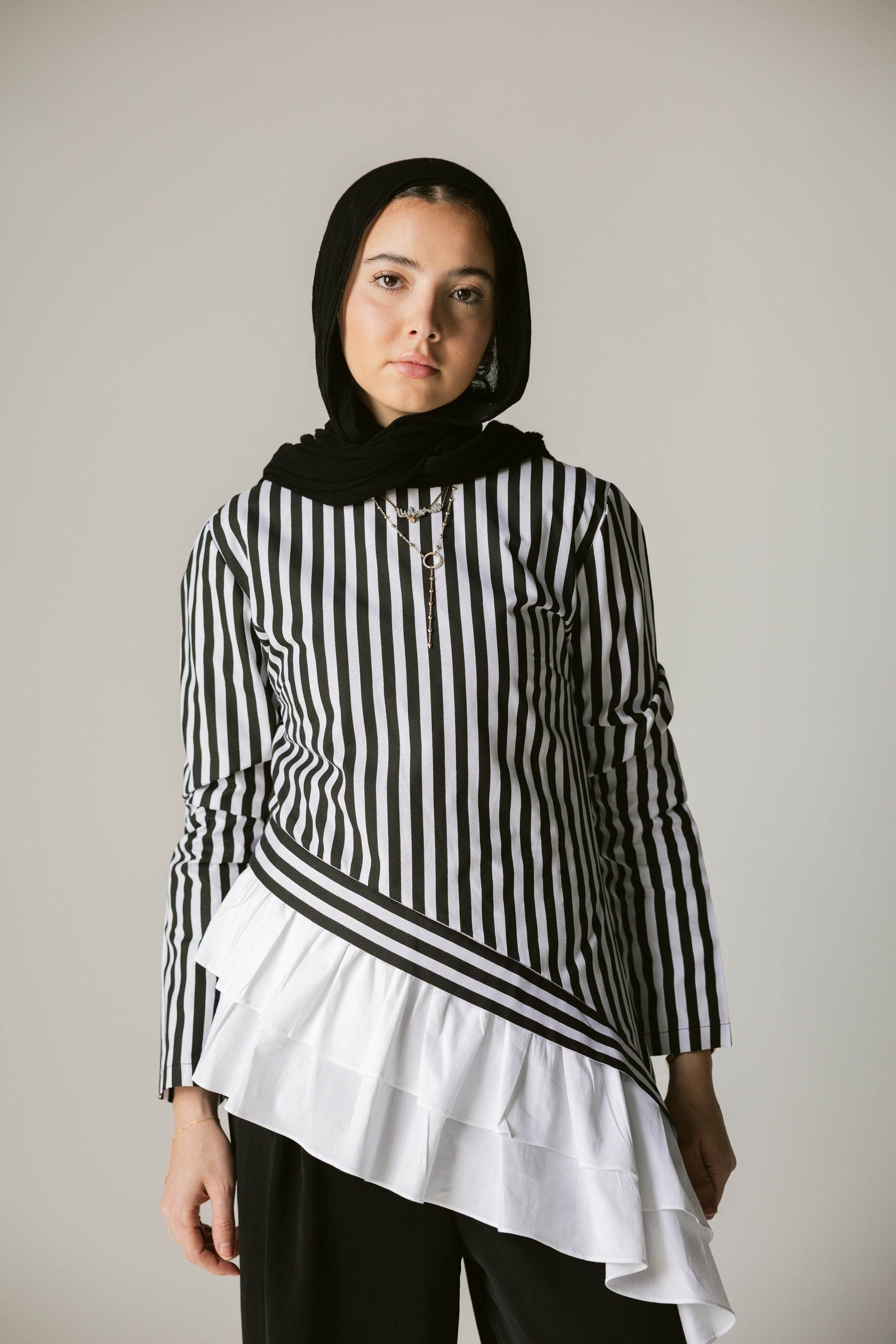 Stripped Top with white ruffles