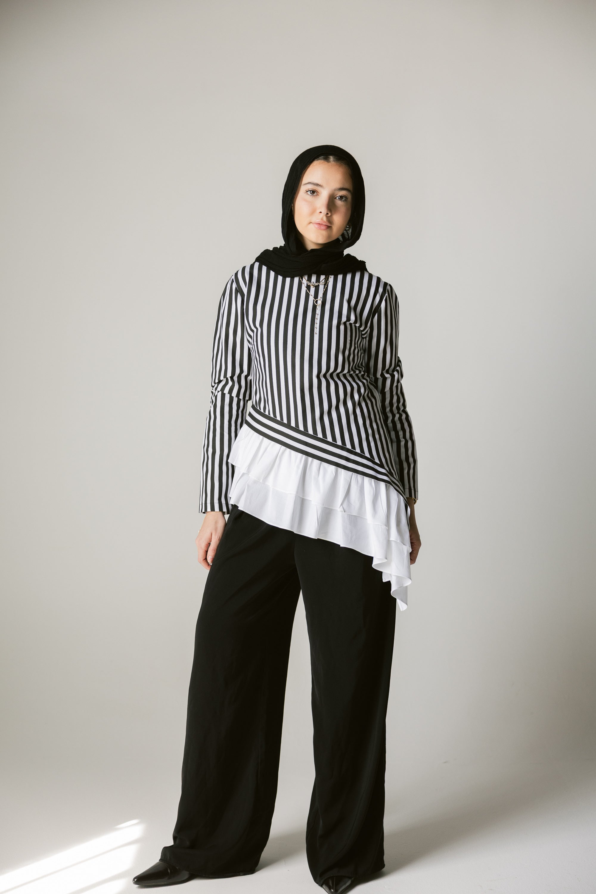 Stripped Top with white ruffles
