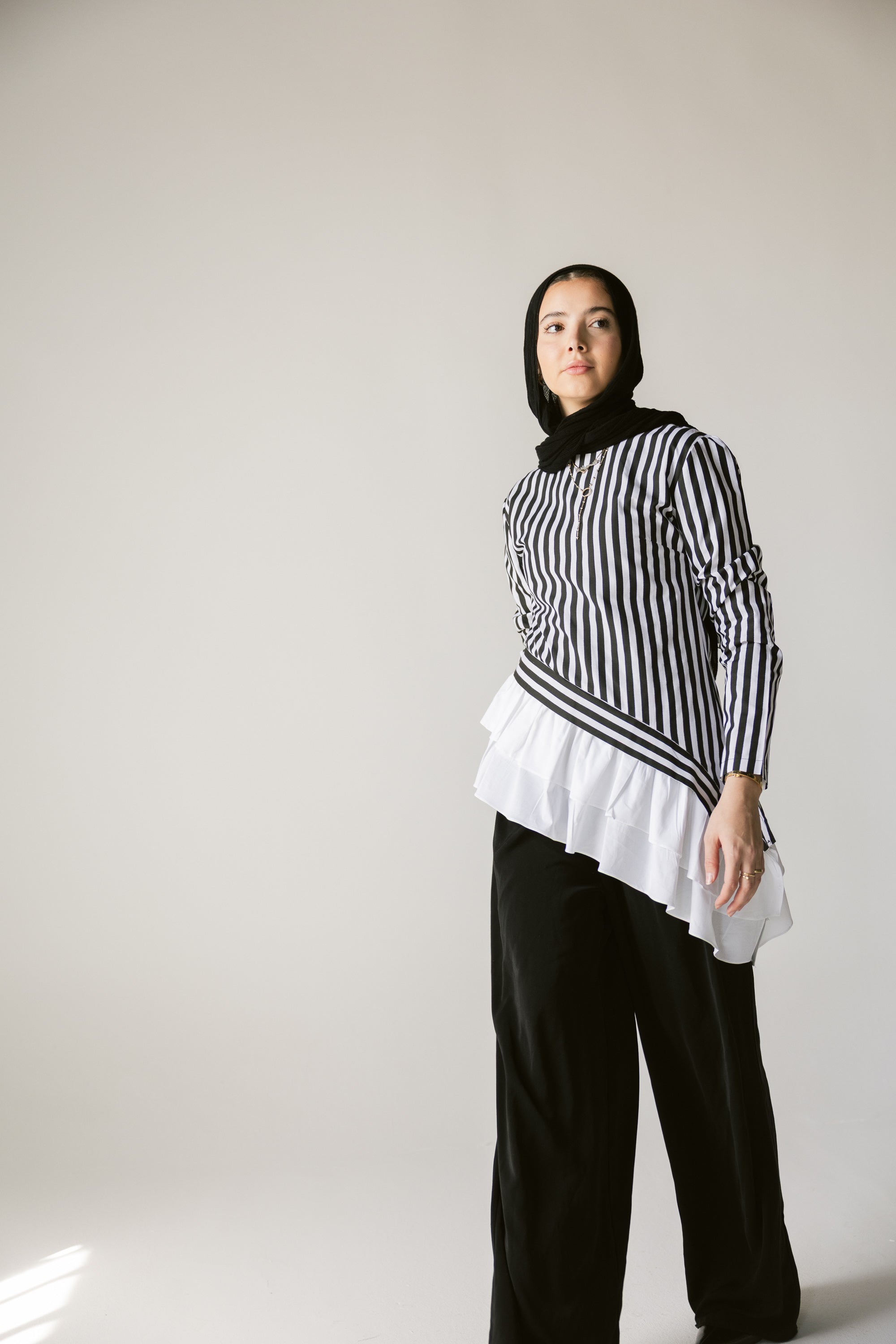 Stripped Top with white ruffles
