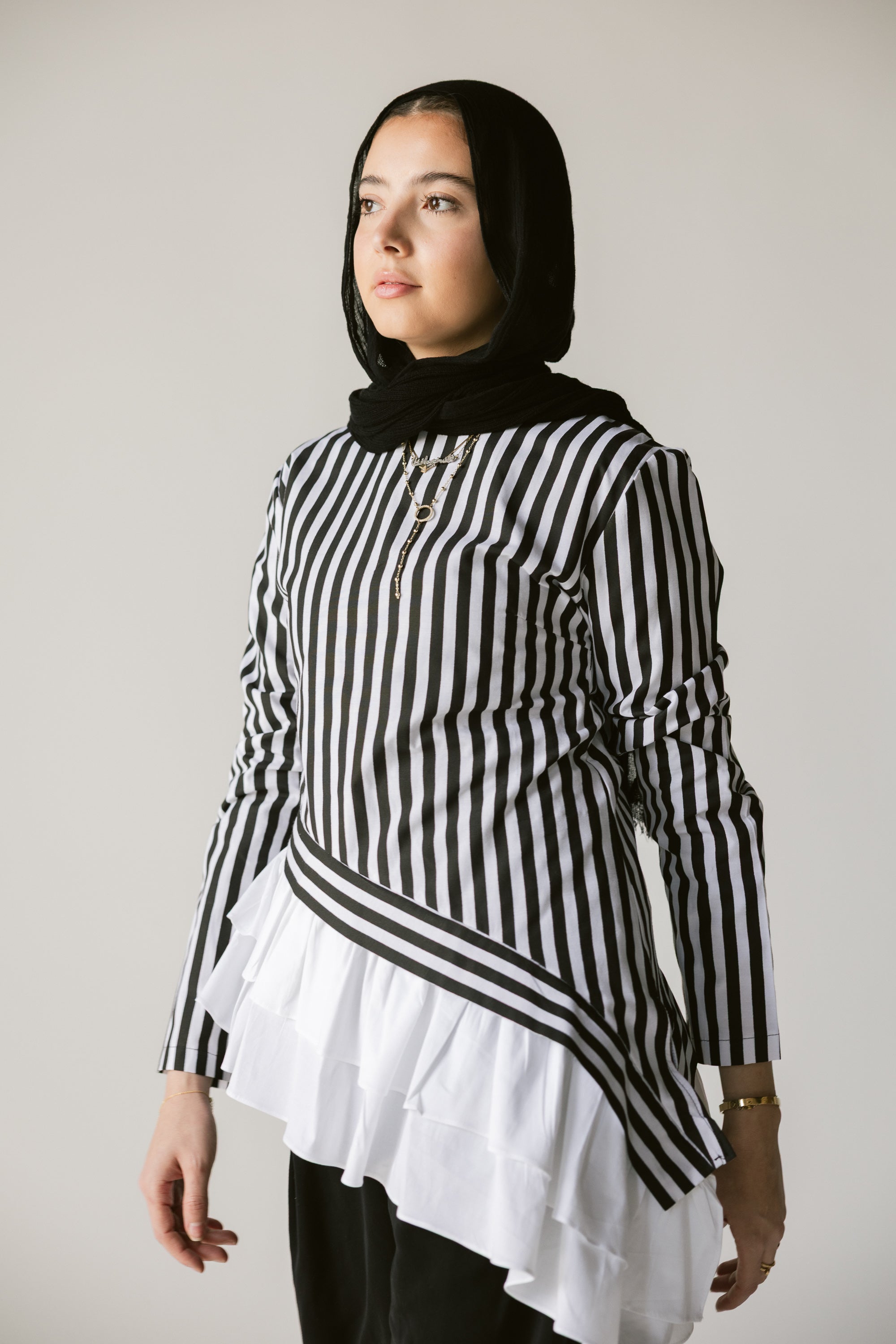 Stripped Top with white ruffles