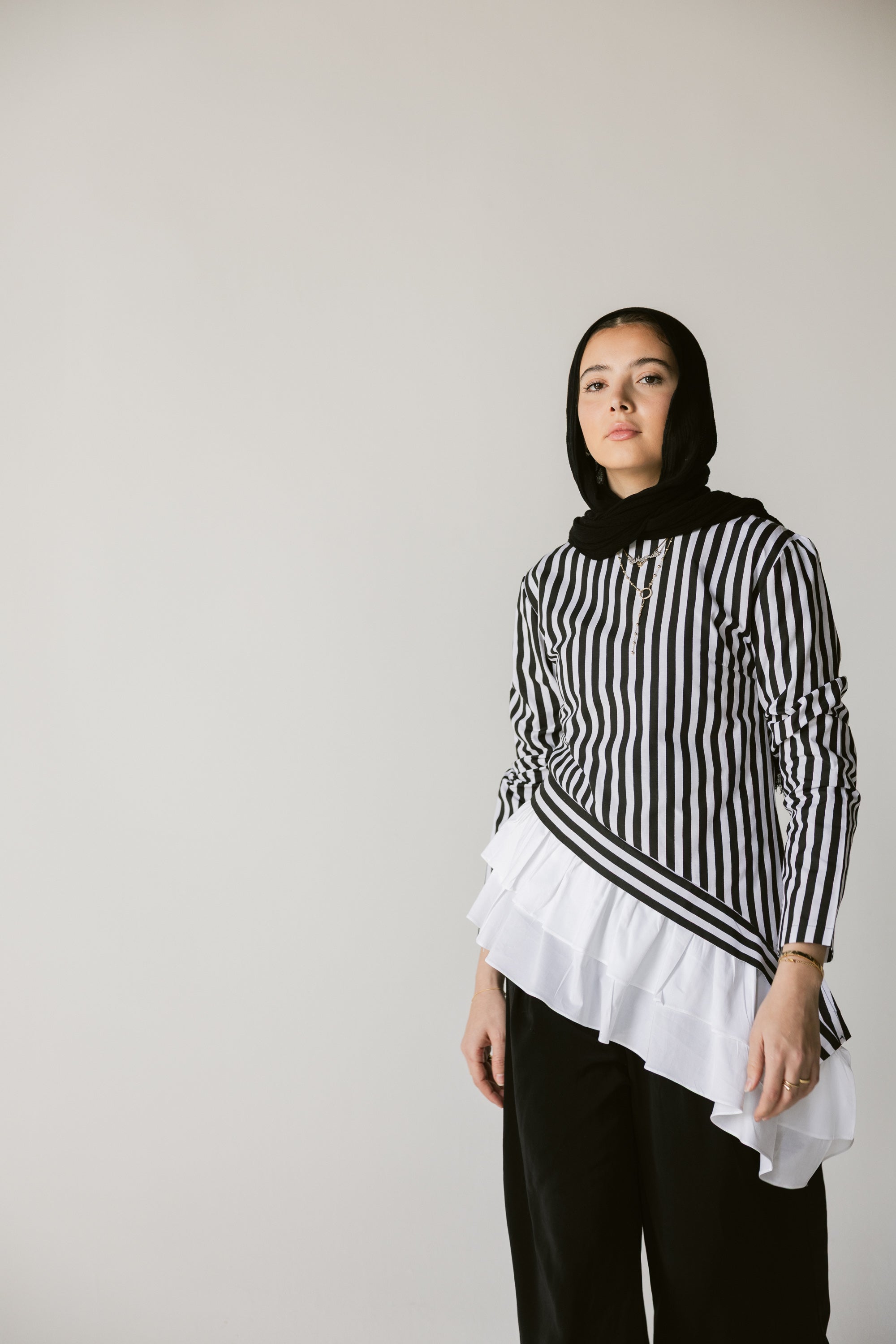 Stripped Top with white ruffles