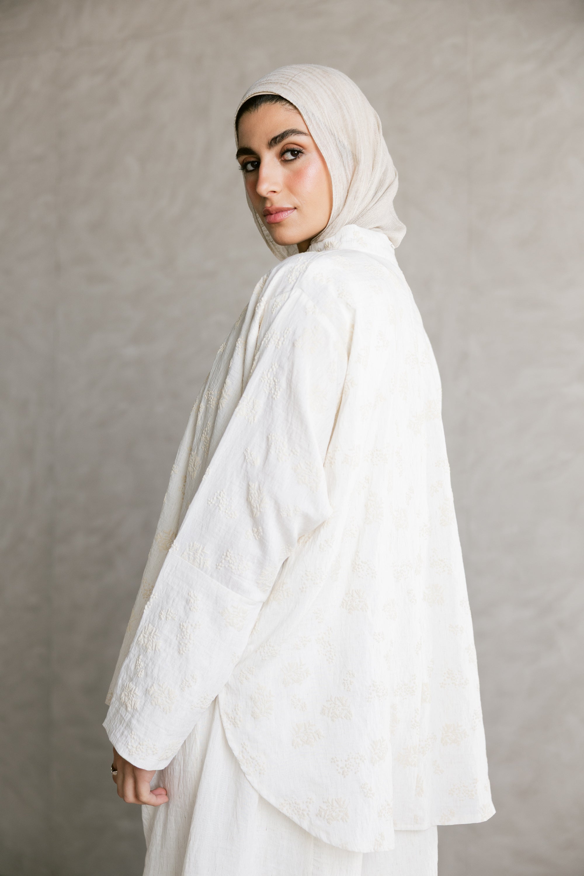 Off white Patterned Linen Top