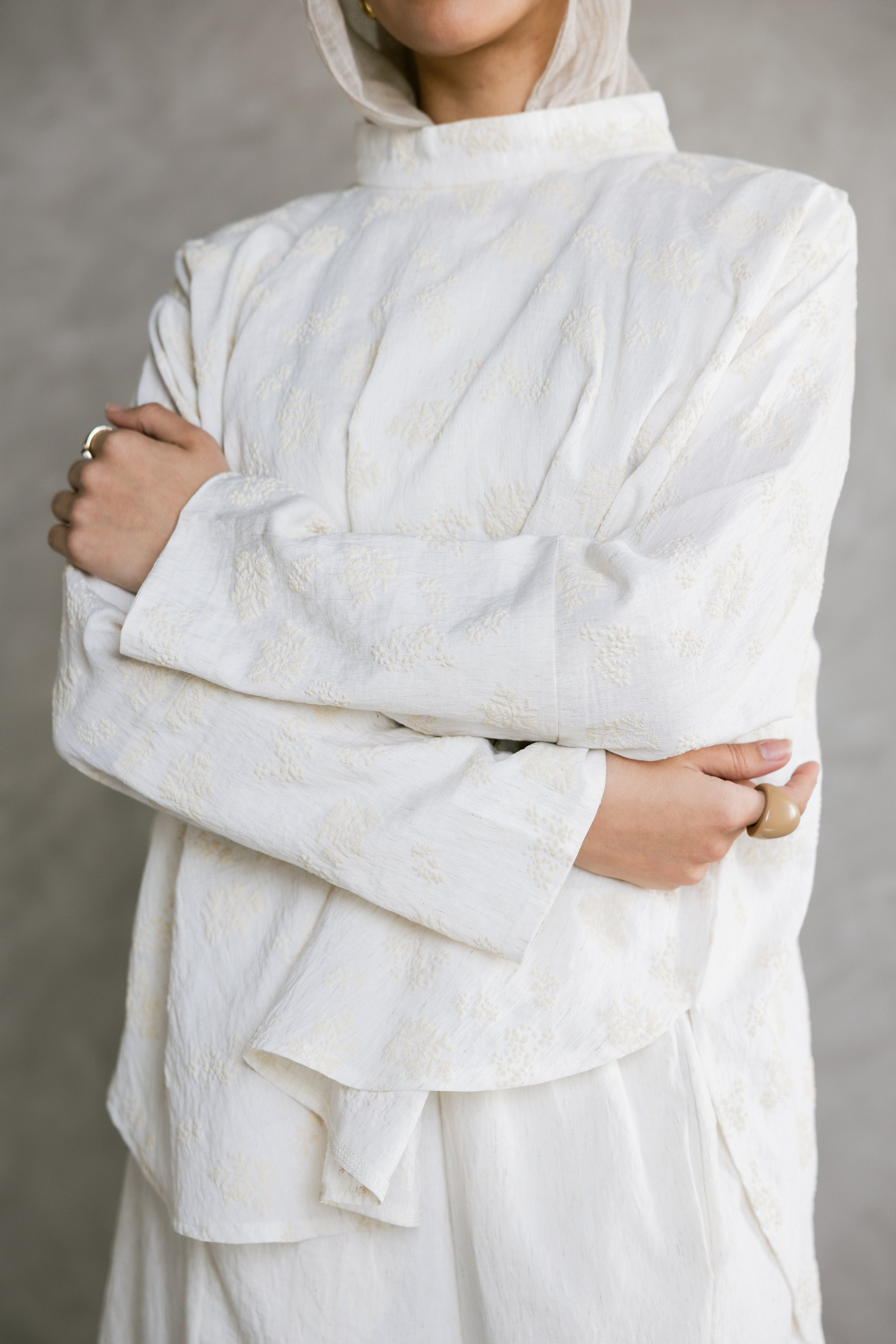 Off white Patterned Linen Top
