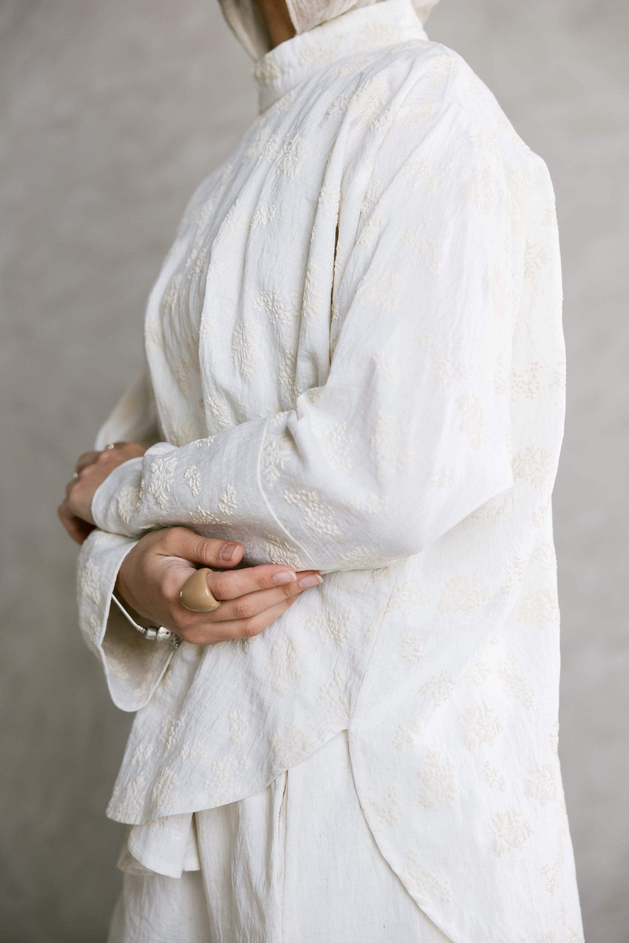 Off white Patterned Linen Top