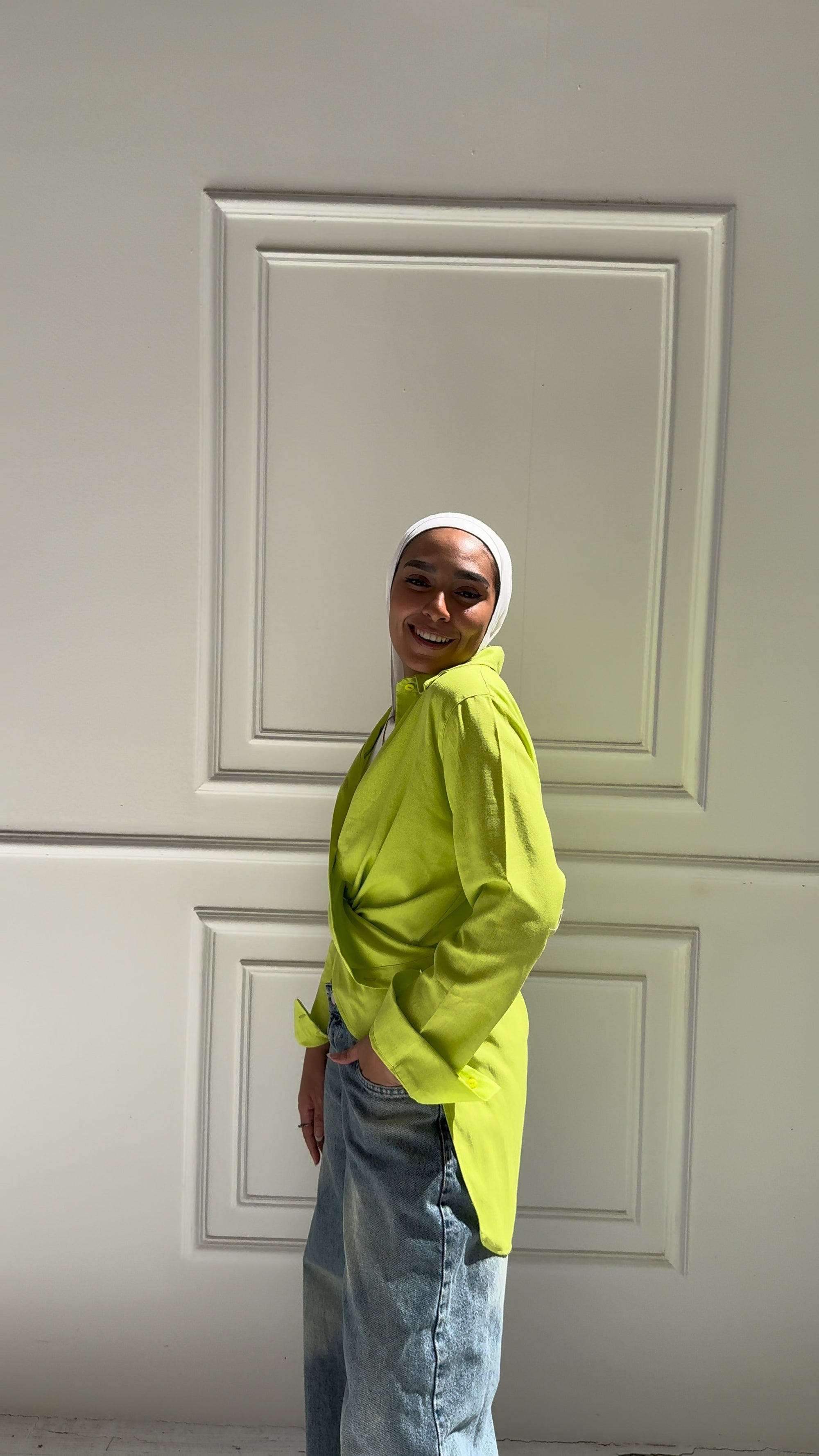 Tie-back Shirt in Apple Green