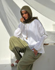 Pure Linen Top with Olive trim