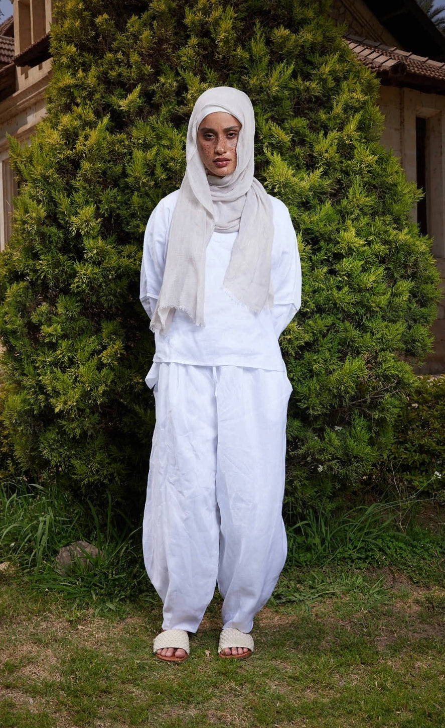 White Pure Linen Pants