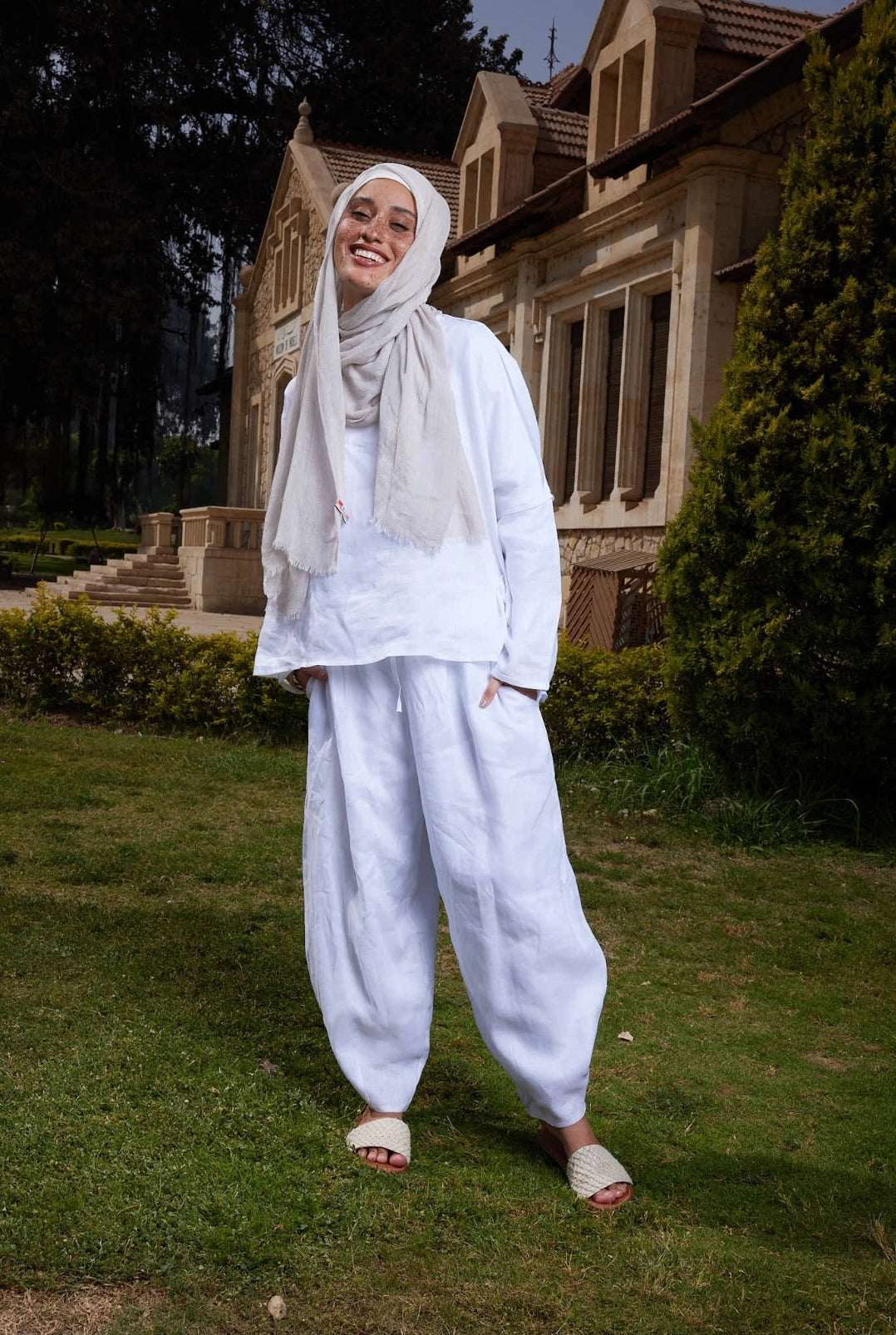 White Pure Linen Pants