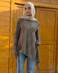 Grey  Shredded Asymmetric Top