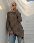 Grey  Shredded Asymmetric Top
